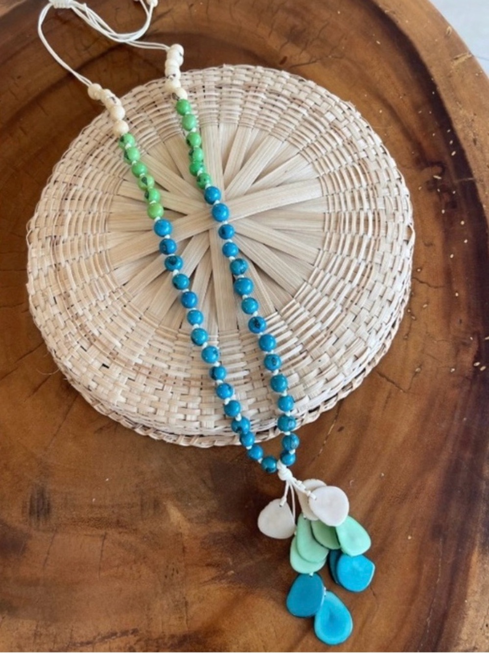 TAGUA tassel & ACAI Necklace Handmade Ecuador Artisan Fair Trade TURQUOISE MINT